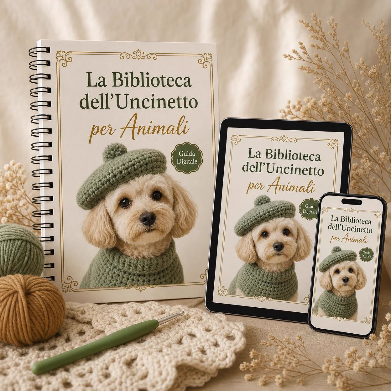 Mockup della guida La Biblioteca dell'Uncinetto per Animali